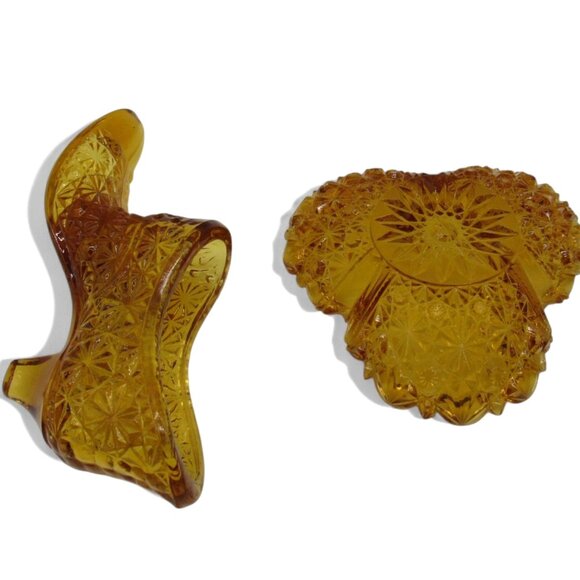 Glass BOOT And DISH Amber-Colored Set With Intricate Starburst Pattern - Picture 8 of 11